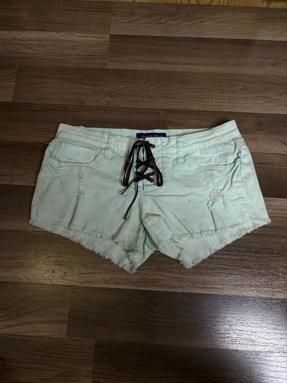 Ocean Drive Girls Denim Shorts Light Green Cut-Off Distressed Frayed Hem Size 7
